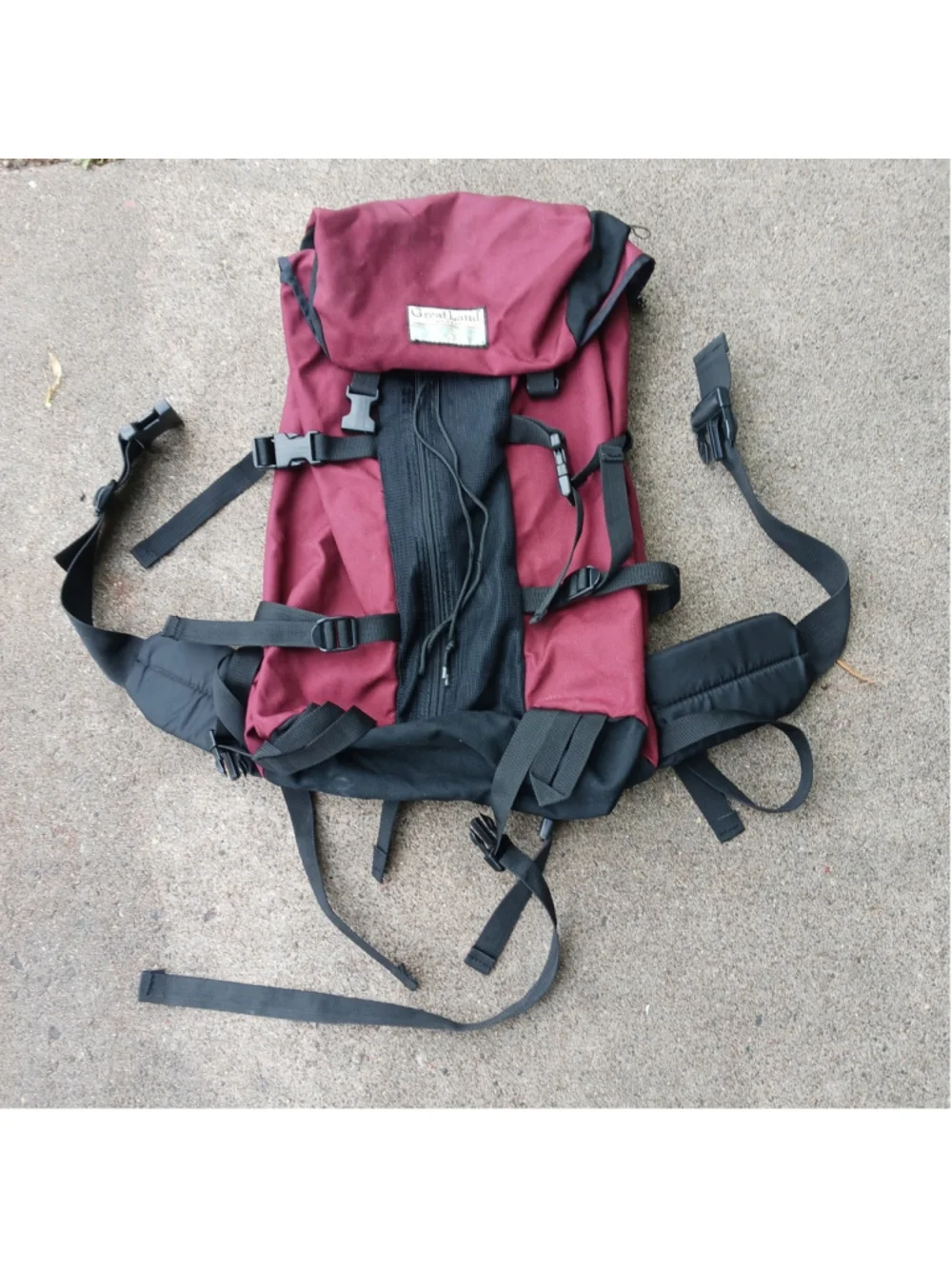 Vintage Greatland Outdoor Maroon Hiking Backpack Waist Strap
